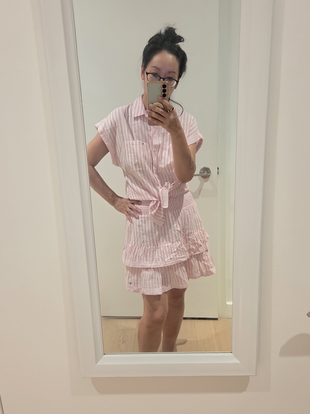 Vineyard Vines Pink and White Striped Tie-Waist Ruffle Set (Top And Skirt)
